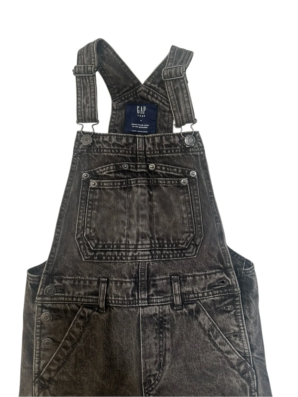 gap teen washed black denim overalls